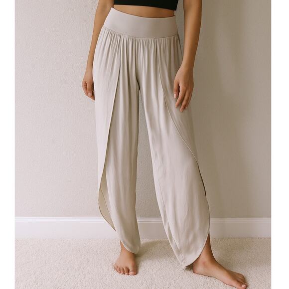 New Milio Milano Pull On High Rise Pants Women's S Taupe Grey Relaxed Tulip Leg - Picture 1 of 6